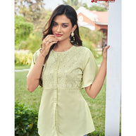Laxmipati  Poly Cotton Tea Green Kurti