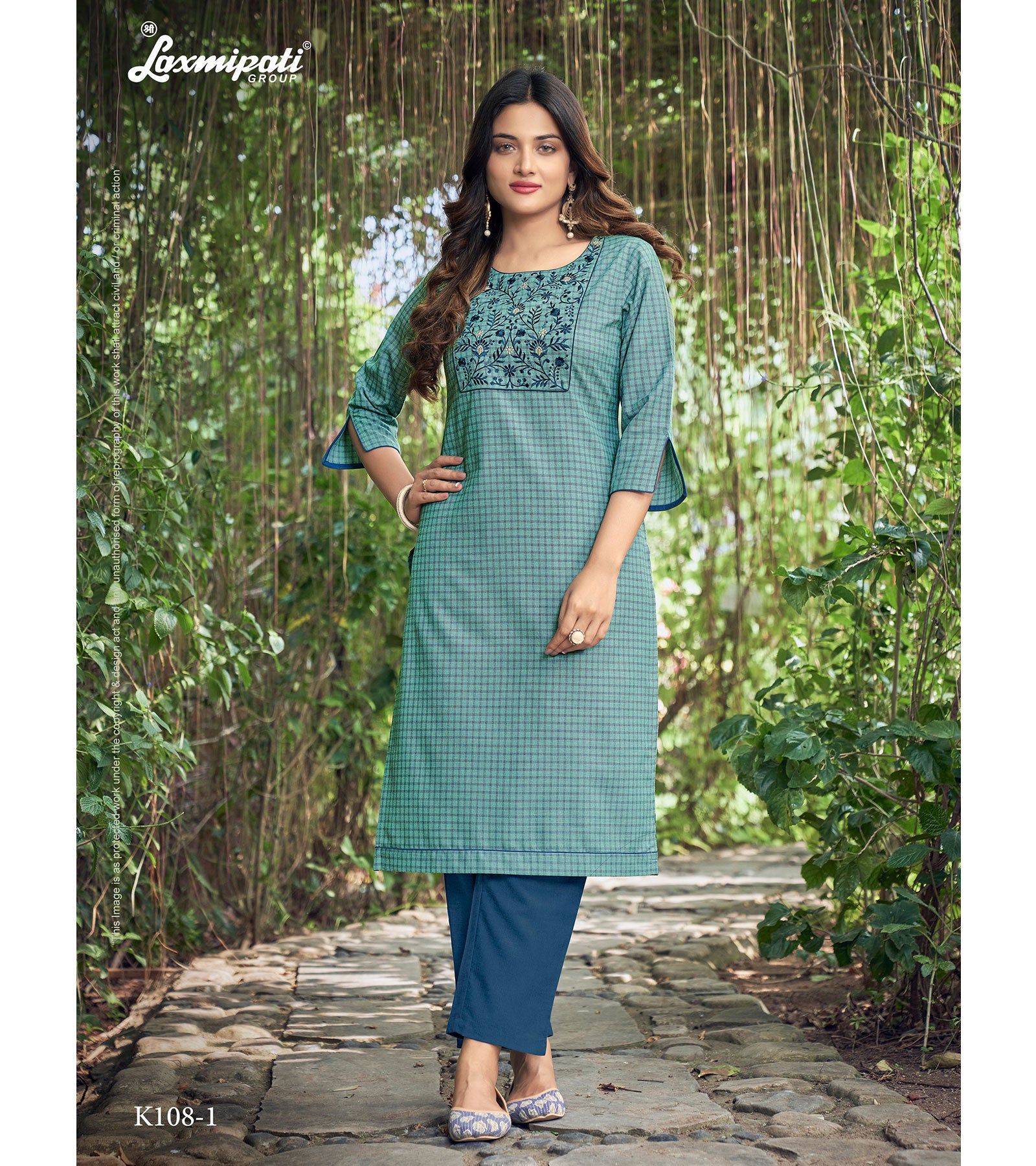 Laxmipati  Spun Base Self Textured Dark Cyan Straight Cut Kurti