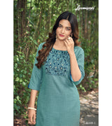 Laxmipati  Spun Base Self Textured Dark Cyan Straight Cut Kurti