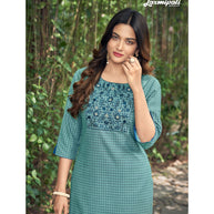 Laxmipati  Spun Base Self Textured Dark Cyan Straight Cut Kurti