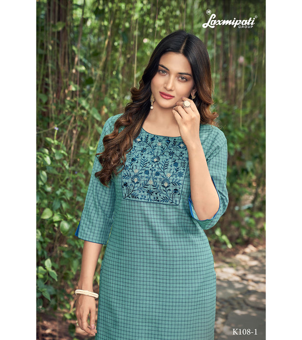 Laxmipati  Spun Base Self Textured Dark Cyan Straight Cut Kurti