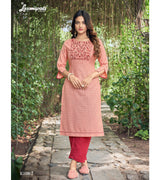 Laxmipati  Spun Base Self Textured Fire Brick Straight Cut Kurti