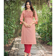 Laxmipati  Spun Base Self Textured Fire Brick Straight Cut Kurti