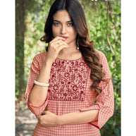 Laxmipati  Spun Base Self Textured Fire Brick Straight Cut Kurti