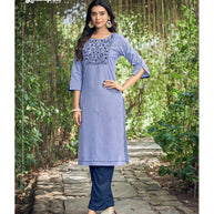 Laxmipati  Spun Base Self Textured Steel Blue Straight Cut Kurti