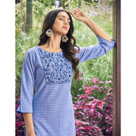 Laxmipati  Spun Base Self Textured Steel Blue Straight Cut Kurti