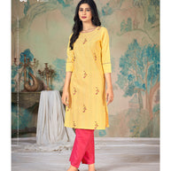 Laxmipati Ganga  Cotton Base Gold Straight Cut Kurti