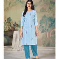 Laxmipati Ganga  K117-3 Cotton Base Sky Blue Straight Cut Kurti
