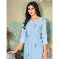 Laxmipati Ganga  K117-3 Cotton Base Sky Blue Straight Cut Kurti
