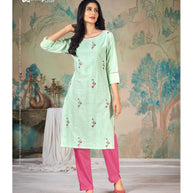 Laxmipati Ganga  K117-4 Cotton Base Aqua Surf Straight Cut Kurti