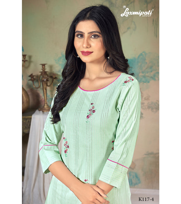 Laxmipati Ganga  K117-4 Cotton Base Aqua Surf Straight Cut Kurti