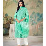 Laxmipati  Spun Base Fabric Mint Green Nayra Cut Kurta With Pant & Dupatta