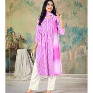 Laxmipati  Spun Base Fabric Lavender Nayra Cut Kurta With Pant & Dupatta