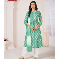 Laxmipati  Spun Base Fabric Medium Sea Green  Nayra Cut Kurta With Pant & Dupatta