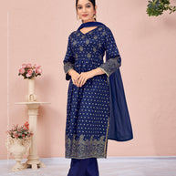 Laxmipati Viscose Indigo Hand Printed Nyra Cut Kurti, Pant & Dupatta