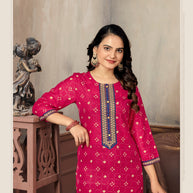 Laxmipati Spun Base Deep Pink Embroidered Straight Cut Kurti With Pant