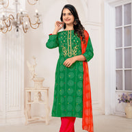 Laxmipati Muslin Green Printed With Embroidery Kurti, Pant & Dupatta