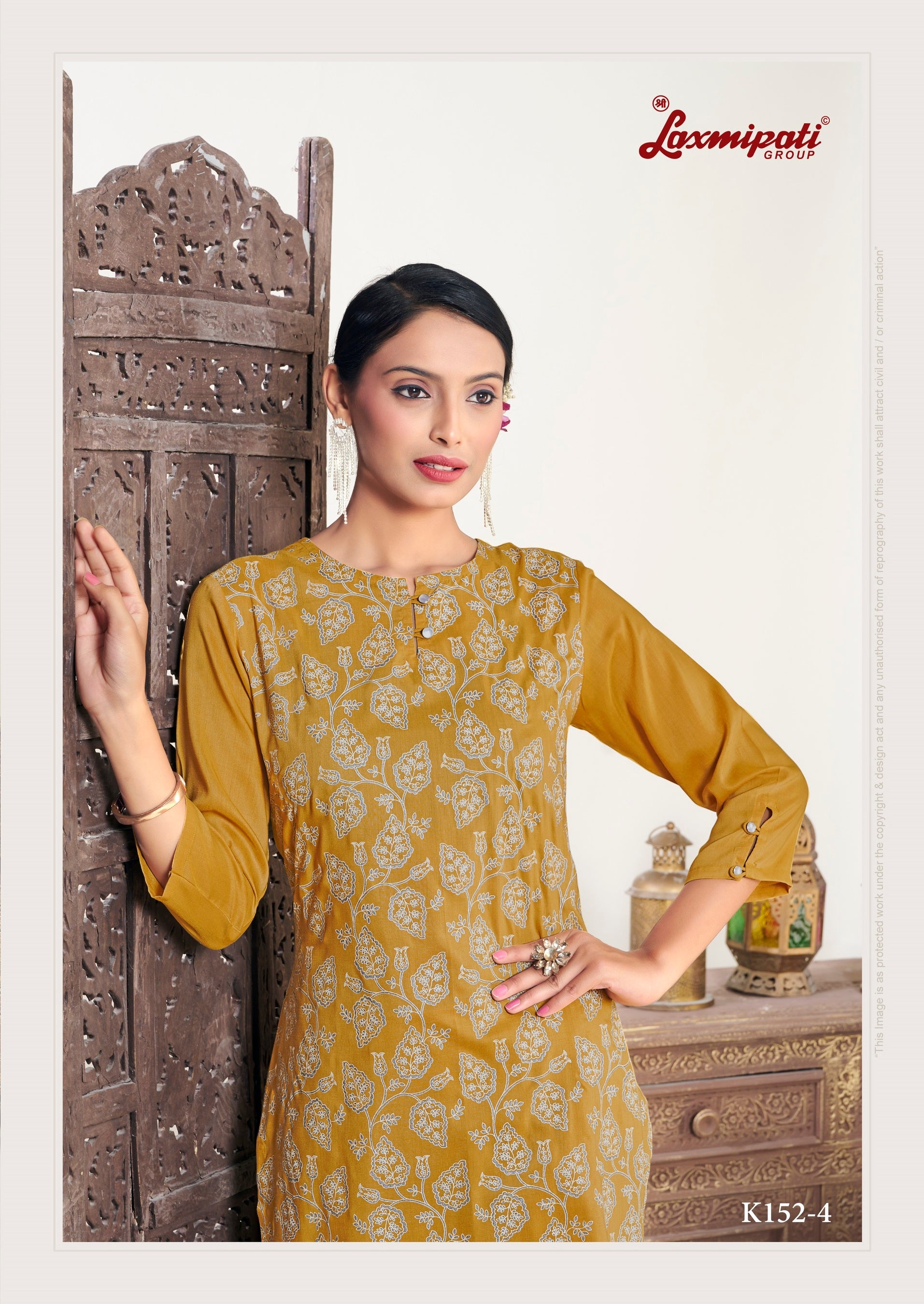 Laxmipati Muslin Marigold Hand Printed Straight Cut Kurti With Pant