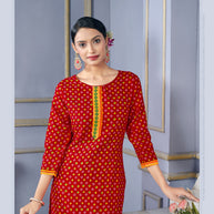 Laxmipati Spun Base Deep Red Straight Cut Embroidered Kurti