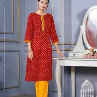 Laxmipati Spun Base Deep Red Straight Cut Embroidered Kurti