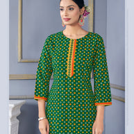 Laxmipati Spun Base Forest Green Straight Cut Embroidered Kurti
