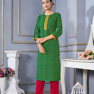 Laxmipati Spun Base Forest Green Straight Cut Embroidered Kurti