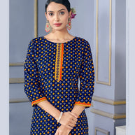Laxmipati Spun Base Navy Blue Straight Cut Embroidered Kurti