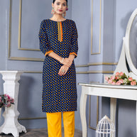 Laxmipati Spun Base Navy Blue Straight Cut Embroidered Kurti