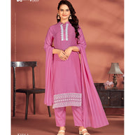 Laxmipati Muslin Base Pink Embroidered Straight Cut Kurti With Pant & Dupatta