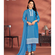 Laxmipati Muslin Base Blue Embroidered Straight Cut Kurti With Pant & Dupatta