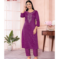 Laxmipati Muslin Base Wine Embroidered Straight Cut Kurti