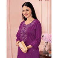 Laxmipati Muslin Base Wine Embroidered Straight Cut Kurti