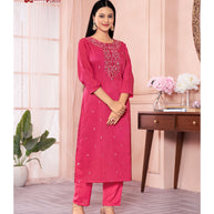 Laxmipati Muslin Base Pink Embroidered Straight Cut Kurti