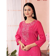 Laxmipati Muslin Base Pink Embroidered Straight Cut Kurti