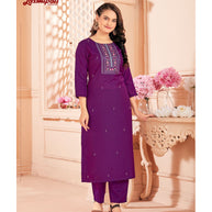 Laxmipati Spun Base Wine Embroidered Straight Cut Kurti