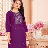 Laxmipati Spun Base Wine Embroidered Straight Cut Kurti
