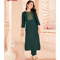 Laxmipati Spun Base Dark Green Embroidered Straight Cut Kurti