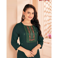 Laxmipati Spun Base Dark Green Embroidered Straight Cut Kurti