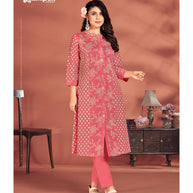 Laxmipati Candy Vico Pink Hand Printed A-Line Front Slit Kurti
