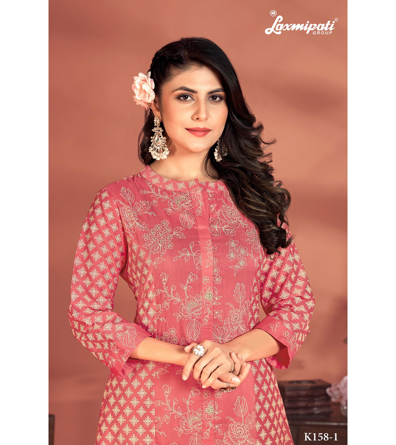 Laxmipati Candy Vico Pink Hand Printed A-Line Front Slit Kurti