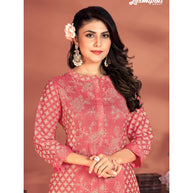 Laxmipati Candy Vico Pink Hand Printed A-Line Front Slit Kurti