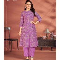 Laxmipati Candy Vico Purple Hand Printed A-Line Front Slit Kurti