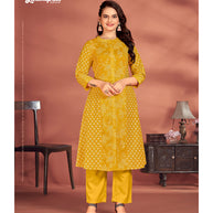 Laxmipati Candy Vico Mustard Hand Printed A-Line Front Slit Kurti