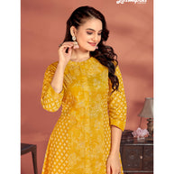Laxmipati Candy Vico Mustard Hand Printed A-Line Front Slit Kurti