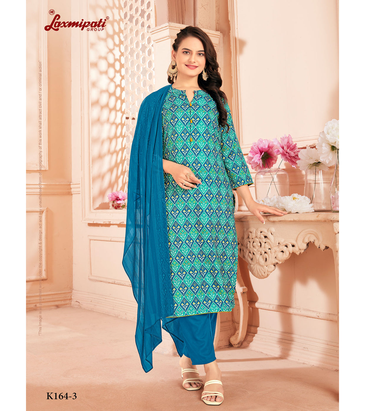 Laxmipati Spun Cotton Base Multicolor Printed Straight Cut Kurti With Pant & Dupatta