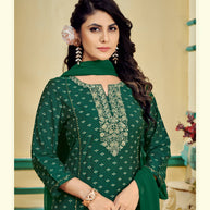Green Embroidered Kurti Set with Pant and Dupatta Set - Manjari