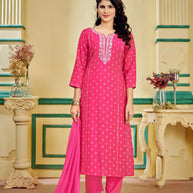 Pink Enbroidered Kurti Set with Pant and Dupatta Set - Manjari