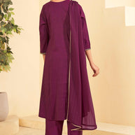 Laxmipati Tara Sequin Work Straight Kurta Set with Trousers & Dupatta in Wine Color