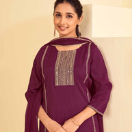 Laxmipati Tara Sequin Work Straight Kurta Set with Trousers & Dupatta in Wine Color