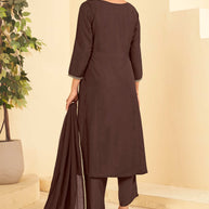Laxmipati Tara Sequin Work Straight Kurta Set with Trousers & Dupatta in Brown Color